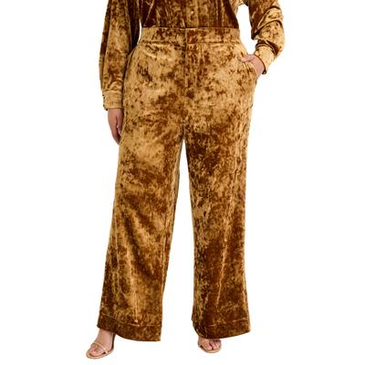 Plus Size Women's Crushed Velvet Wide-Leg Pant by June+Vie in Nugget Gold (Size 22/24)