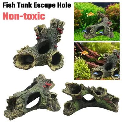 Resin Aquarium Decoration Fish Tank Escape Hole with Lifelike Caves Non-Toxic & Easy to Clean for Freshwater Fish Tank Decor
