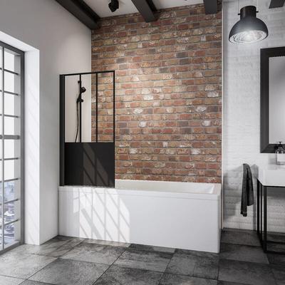 Badewannenaufsatz 1-teilig schwenkbar - Breite: 80 cm, Höhe: 140 cm, Profil: Matt Schwarz, Glas: 5 Image