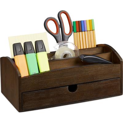 Schreibtisch Organizer, Büroorganizer aus Bambus, mit Schublade u. Fächern, hbt 11 x 27,5 x 15 cm,