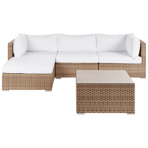 Lounge Set Naturfarben Polyrattan und Aluminium 4-Sitzer Rechtsseitig Minimalistisch Modern Gartenausstattung Terrasse Outdoor