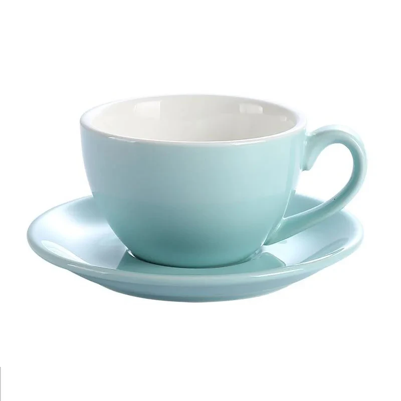Leeseph Fashion Keramik-Kaffeetasse mit Untertassen-Set, europäisches modernes Espresso-Set für Latte, Mokka, Cappuccino, Barista Art Image