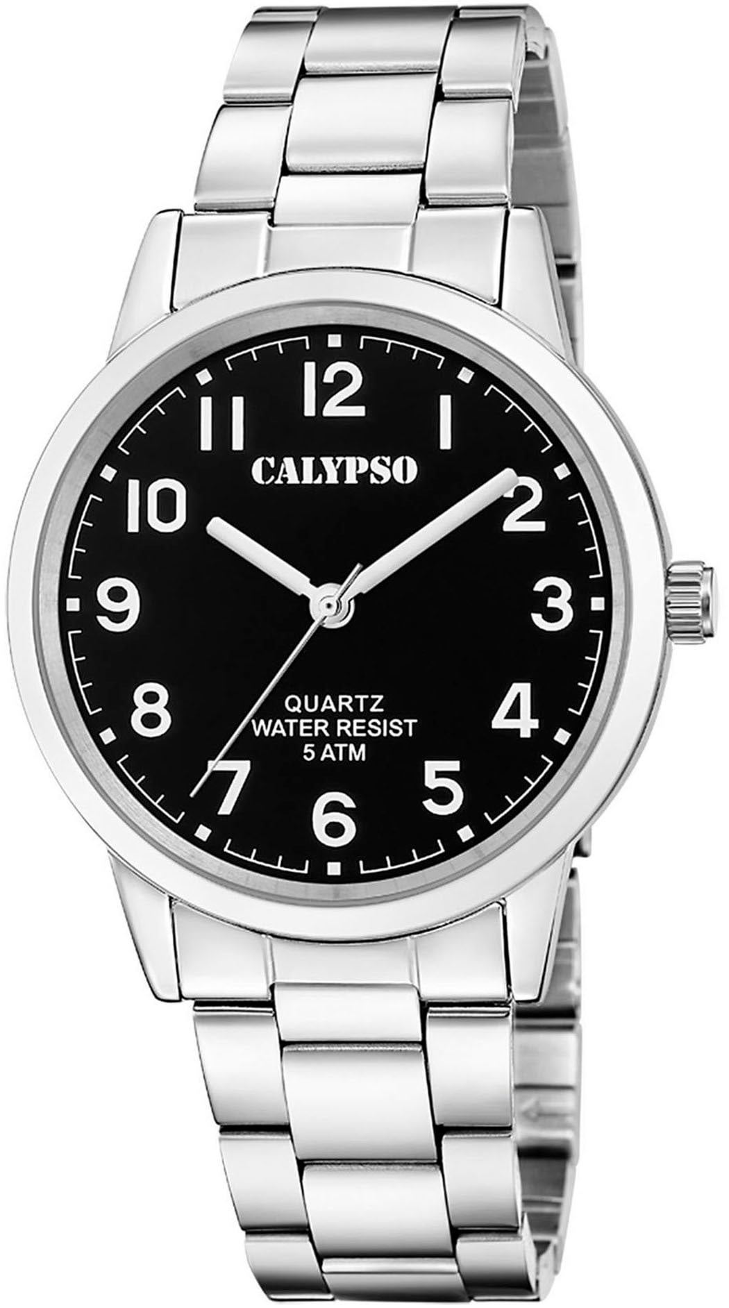 Quarzuhr CALYPSO WATCHES "Basic", silber (silberfarben, schwarz), Armbanduhren, Herren, Quarzuhr, Armbanduhr, Herrenuhr, Edelstahlarmband, analog