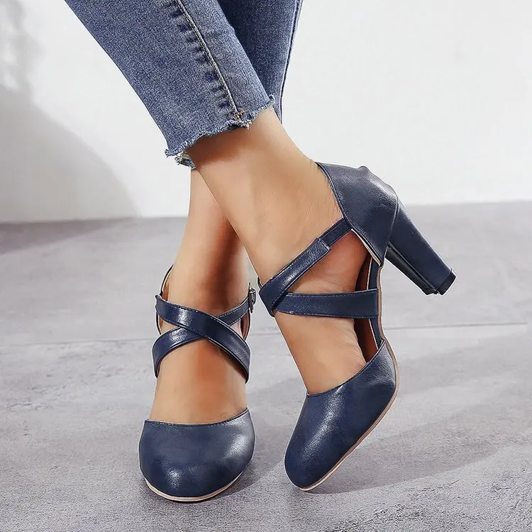 Frauen High Heels Schuhe 2023 Herbst Neue Runde Kappe Blockabsatz Casual Plattform frauen Schuhe Weibliche Gürtel Schnalle