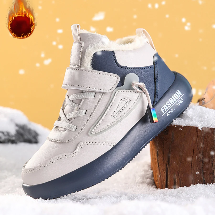 2024 neue Winter Kinder Schuhe PU Leder Wasserdichte Sport Schuhe Kinder Schnee Stiefel Mädchen Jungen Warme Plüsch Mode Turnschuhe