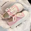 Runde Zehen kawaii Frau Schuhe niedlich hoch auf Plattform Leinwand Schuhe für Frauen schnüren rosa