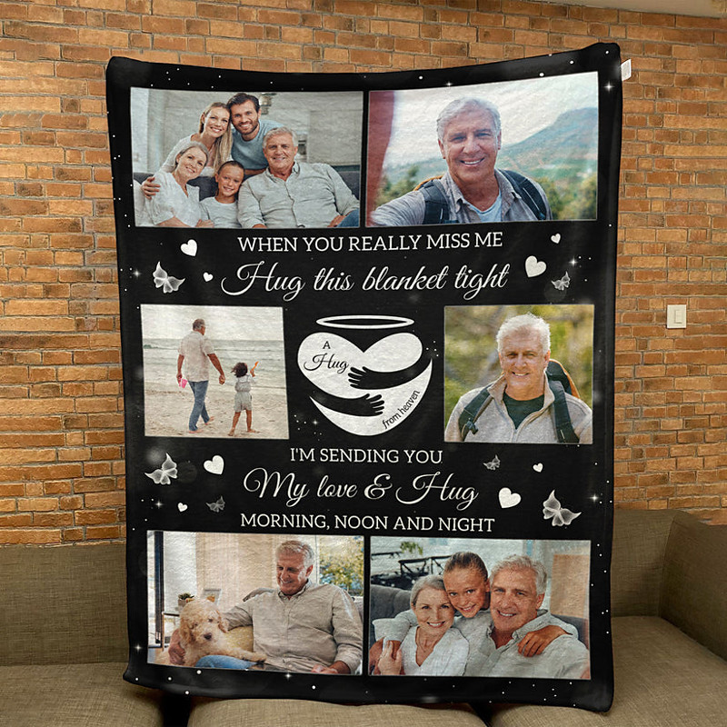 Customized Memorial Blanket A Hug from Heaven Memorial Gift Personalized Photo Blanket to Celebrate and Remember Cherished Moments - Soft and Cozy Fleece - Heartfelt Tribute to Loved Ones
