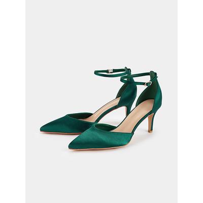 Women's Emerald Green Satin Ankle Strap Heels - Elegant Pointed-Toe Stiletto for Parties, Weddings, and Special Occasions