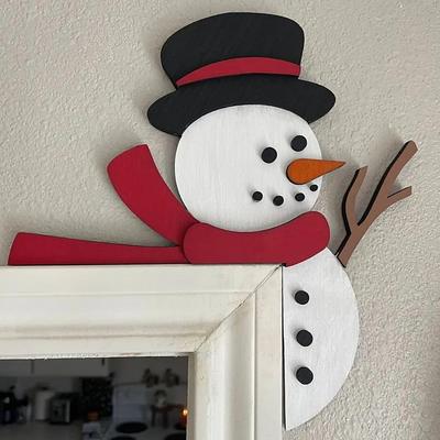 Christmas Door Topper – Funny Snowman Santa Claus Corner Sign for Holiday Home Décor, Windows, Walls, and DIY Christmas Party Ornaments