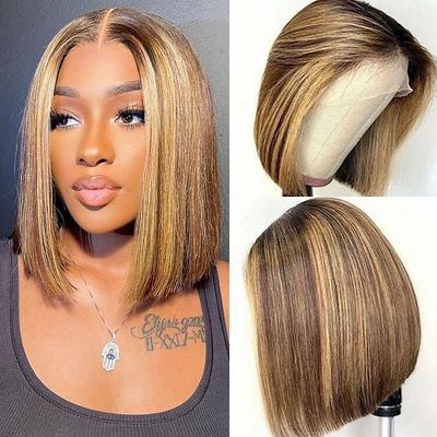 Highlight Wig Human Hair Bob Wig P4/27 4x4 Short Straight Bob Lace Wig