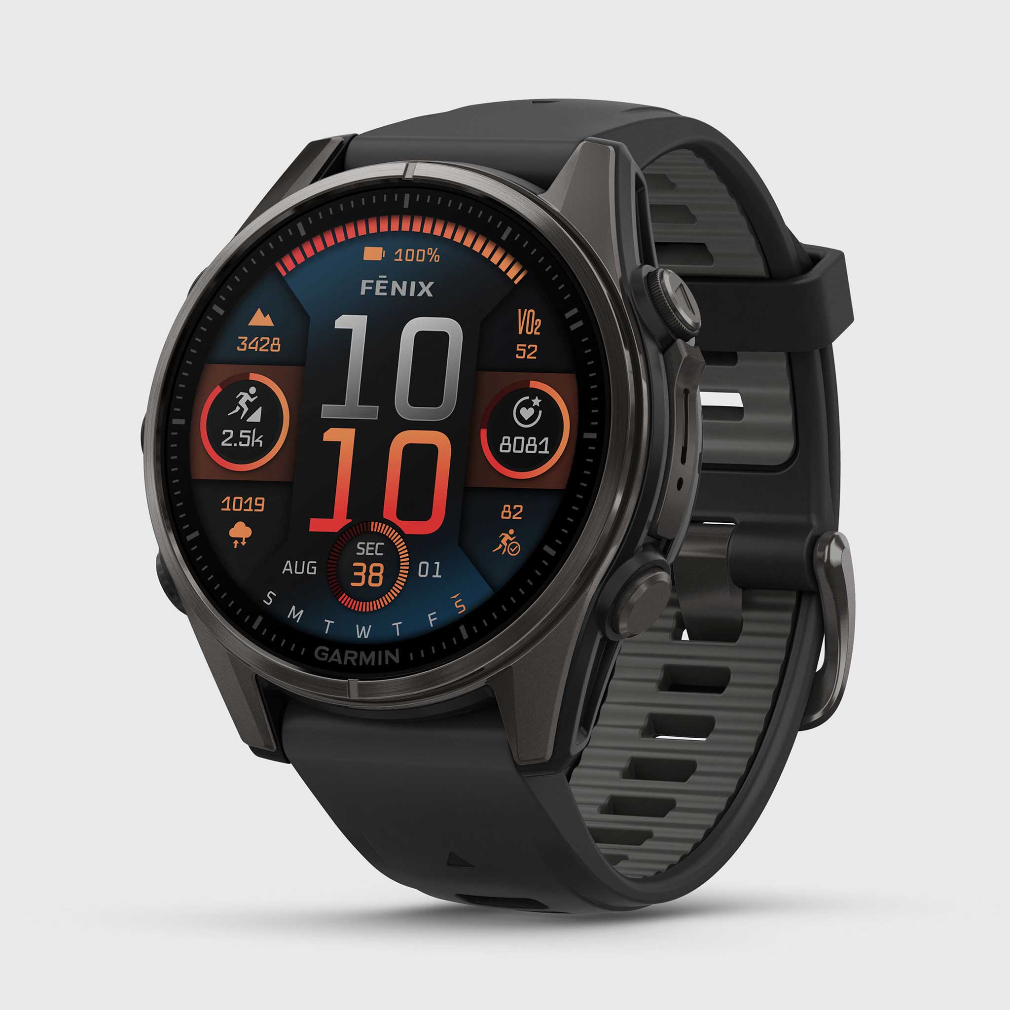 Garmin fenix 8 43mm AMOLED Sapphire GPS Watch GPS Watches Carbon Gray DLC Titanium w/ Black/Gray Silicone