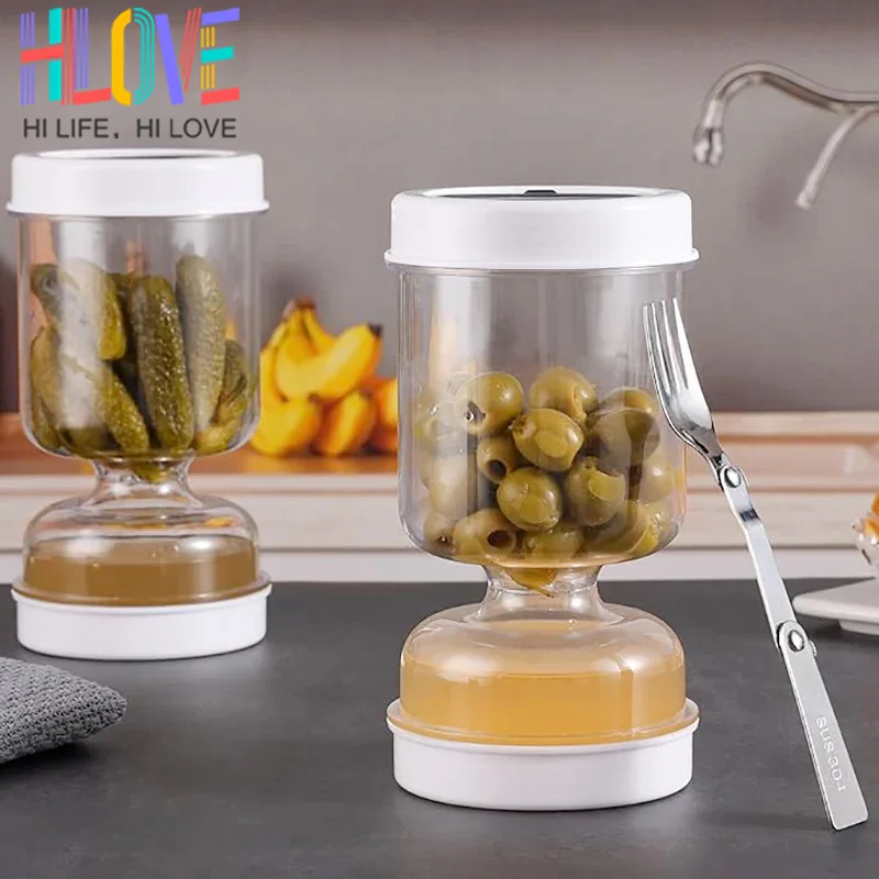 Pickles Jar With Forks Dry Wet Dispenser Pickle Olives Hourglass Cucumber Container Airtight Lids Kitchen Juice Separator Tool