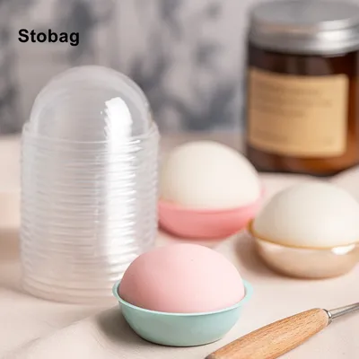 StoBag 50pcs Plastic Transparent Tray Egg Yolk Crisp Cake Puffs Mochi Package Handmade Cookies For