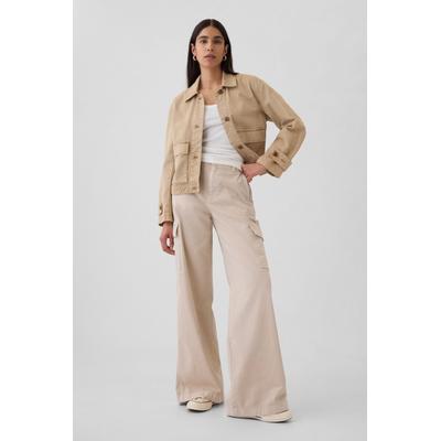 Gap Womens Beige Mid Rise Cotton Baggy Cargo Trousers - Beige