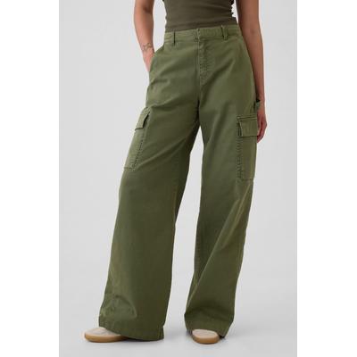 Gap Womens Green Mid Rise Cotton Baggy Cargo Trousers - Green