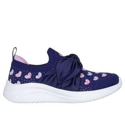 Skechers Girl's Ultra Flex 3.0 - Love Quilt Sneaker | Size 13.5 | Navy Blue | Textile | Machine Washable