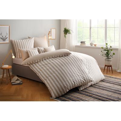 Wendebettwäsche ANDAS "Greta", beige, B/L: 155cm x 220cm, , Mako-Satin, B/L: 80cm x 80cm, Mako-Satin, Obermaterial: 100% Baumwolle, Bettwäsche, Bettwäsche mit Streifen in verschiedenen Qualitäten, ab 135x200 cm Image