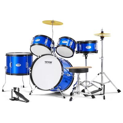 VEVOR Kids Drum Set, 5-Piece, 16 in Beginner Full Drum Set Starter Drum Kit for Child Kids, Blue - 16 inches