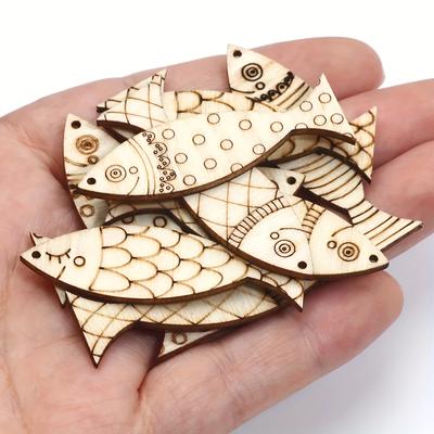 TEMU 50pcs Wood Painted Small Fish Home Decoration Nautical Style Wood Pendant Wood Chip Diy Painting Graffiti Crafts, Scrapbooking Handmade Wood Decorations, Wedding Home Party Decoration Supplies