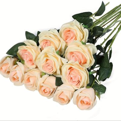 TEMU 12pcs Roses Artificial Flowers Silk Roses With Long Stems Fake Flowers For Centerpices Decorations Party Bridal Baby Shower Home Decor