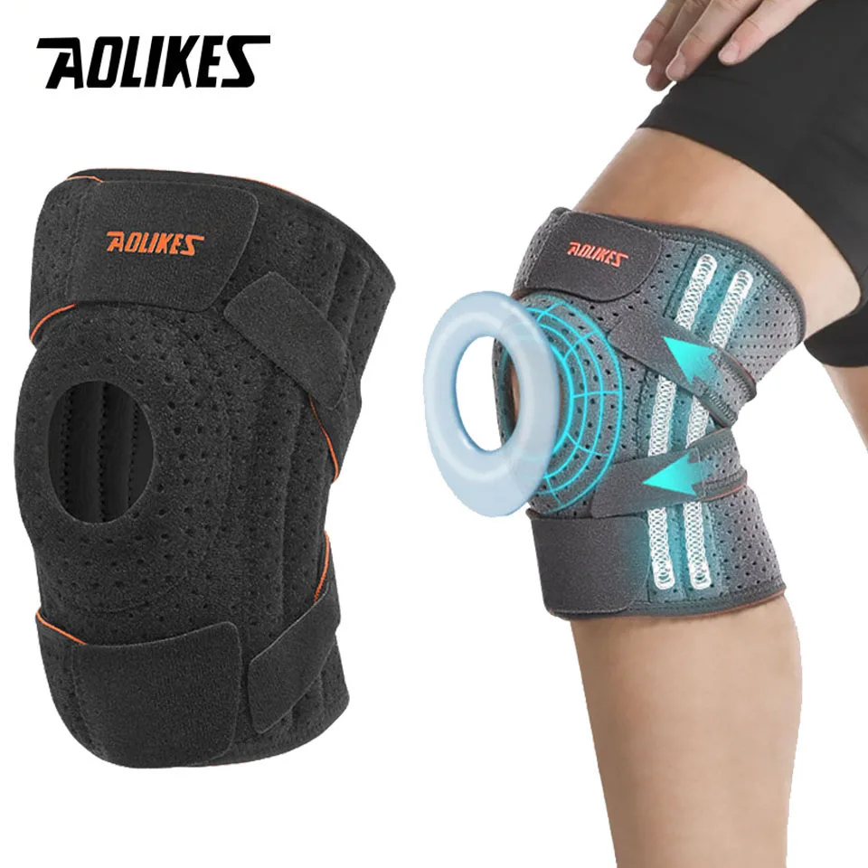 AOLIKES 1 PZ NUOVA Ginocchiera con stabilizzatori laterali e cuscinetti in gel rotuleo, supporto per ginocchio per ciclismo, corsa, arrampicata
