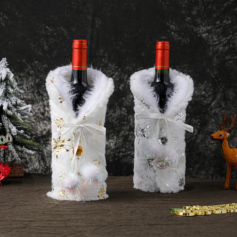 1pc Weihnachten Rotwein Flasche deckt Tasche Plüsch Stoffe Urlaub Santa Claus Champagner Flasche Abdeckung Weihnachts dekorationen für zu Hause Image
