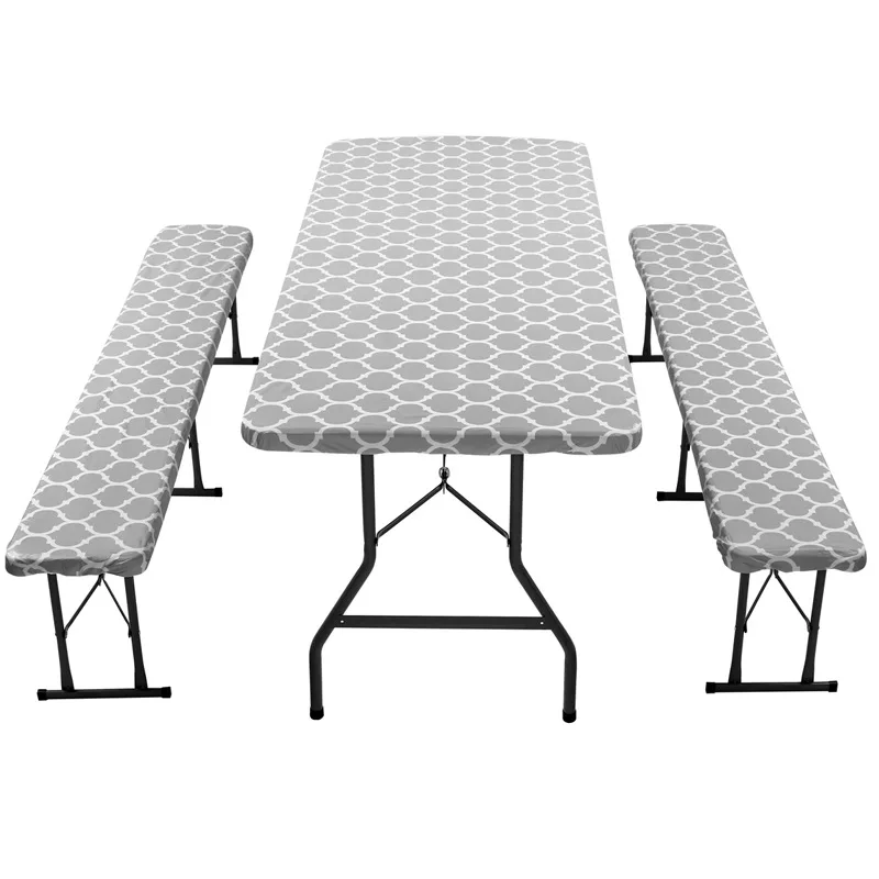 3 Stück Picknick Tischdecke Rechteck im Freien Bank Set Polyester wasserdicht montiert Holzmaserung Camping Party Dekoration Image