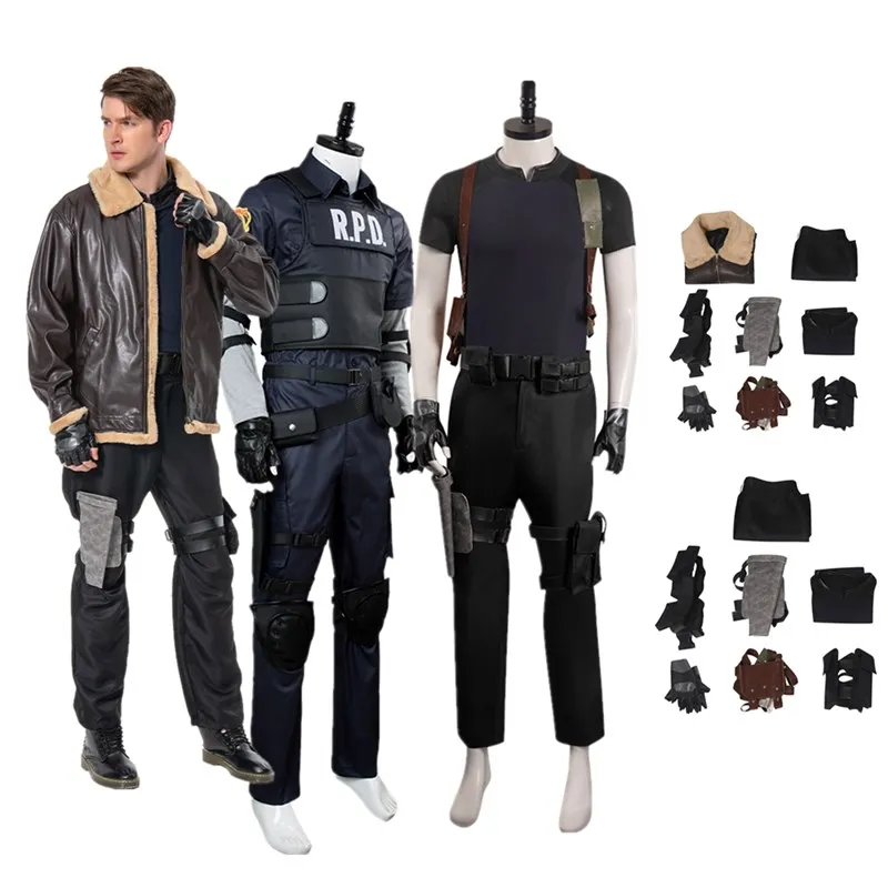 Erwachsene Fantasia Leon Cosplay Kennedy Kostüm Erwachsene Männer Jacke Mantel Hose Handschuhe Bein Tasche Outfits Halloween Karneval Party Anzug Image