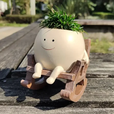 Kreative Schaukel stuhl/Schaukel Gesicht Blumentopf Garten töpfe niedlichen Harz Kopf Pflanzer Hausgarten liefert für Indoor Outdoor Pflanzen Image