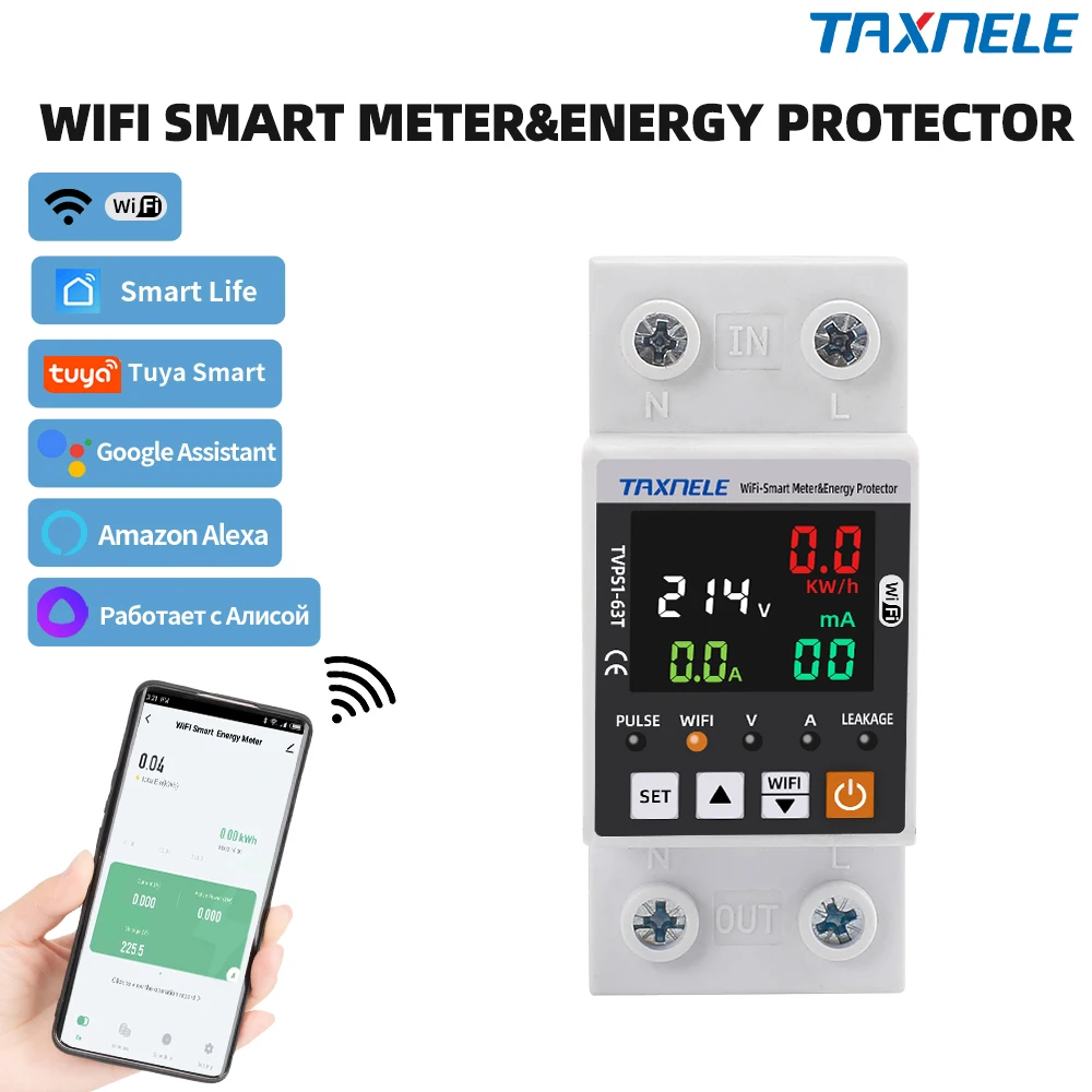 63a Tuya App Wifi Smart Circuit Erdschluss über Unter spannungs schutz Relais Gerät Schalter Leistungs schalter Energie kWh Meter Image