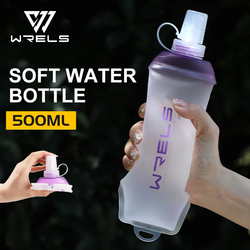 WRELS Sport-Wasserflasche, weich, faltbar, TPU, weiche Flasche, Wasserbeutel, leicht, BPA-frei, Outdoor-Sport, Fitness, Laufen, tragbarer Wasserkocher Image