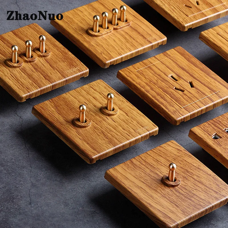 Wand leuchte Kippschalter Messing hebel Sprüh farbe Holzmaserung Wand leuchte 2-Wege-Schalter Image