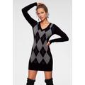 Strickkleid MELROSE, Damen, Gr. 40, N-Gr, schwarz (schwarz, grau), Feinstrick, Obermaterial: 70% Viskose, 30% Polyamid, mehrfarbig, gemustert, kariert, feminin, sehr figurbetont mini, tiefer V-Ausschnitt, Langarm eng, Kleider, Mini-Länge, eleganter...