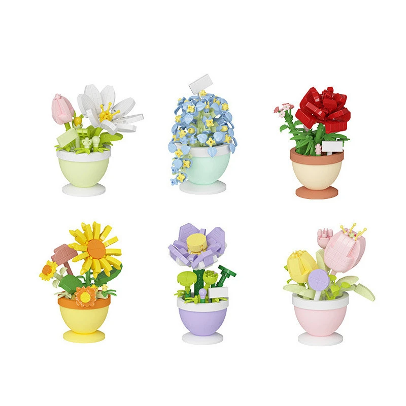 Coffret cadeau Original en forme de fleur de Rose, blocs de construction de tulipe et de Lotus, modèle de fleur, jouet cadeau à petites particules, nouvelle collection 2024