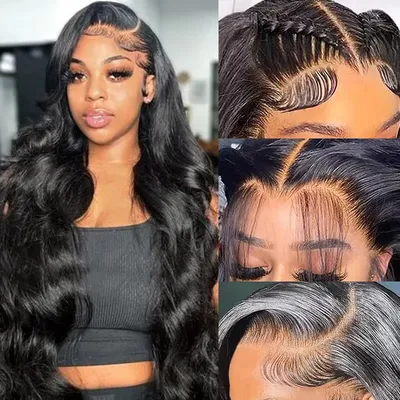Body Wave 13x6 13x4 Lace Front Wig Human Hair Pre Plucked 200 Density with Baby Hair Natural Black