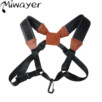 Miwayer Saxophone Strap for Alto Tenor Soprano Saxophone Universal Double Shoulder Leather Strap