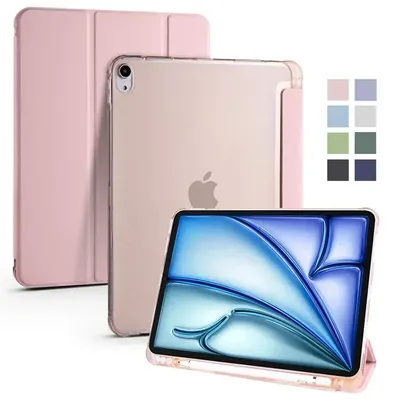 For iPad Air 11 2024 Case with Pen Holder Trifold TPU Back Stand Tablet Coque For iPad Air 6 6th Gen