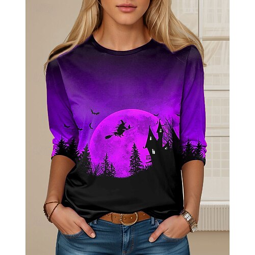 Frauen T-Shirt Hexe Lange Ärmel Rundhalsausschnitt Lange Tunika Tee Täglich Lässig Orange Frühling Herbst Vorgeschmack Image