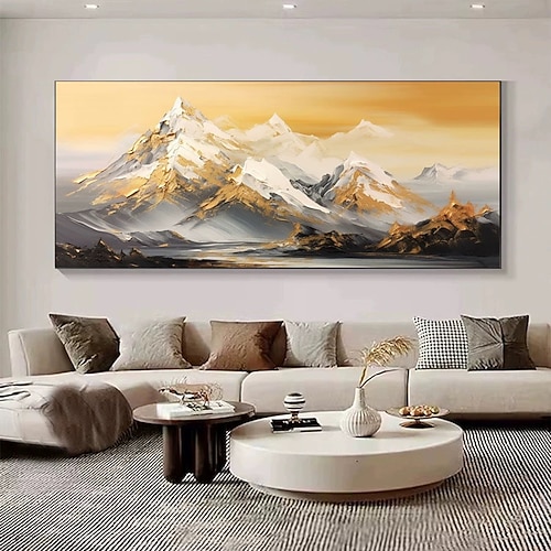 handgemaltes goldenes Bergölgemälde auf Leinwand Landschaftsgemälde Wohnzimmer große Wandkunst individuelle Malerei Wohnkultur kein Rahmen Image