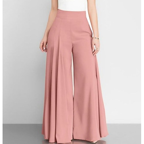 Damen Chinos Hosen Hose Mode Streetwear Volle Länge Hohe Taille Einfarbig Weites Bein Atmungsaktivität Weich Bequem Mikroelastisch Täglich Urlaub Straße Blau Schwarz Rosa Khaki Frühling Herbst Winter Image
