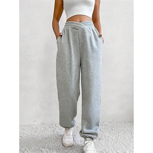Damen Jogginghose Chinos Mode Ethno-Stil Volle Länge Hohe Taille Tasche Elastischer Bund Bequem Weich Mikroelastisch Outdoor Straße Hellgrau Dunkelgrau Schwarz Herbst Winter Lässiger Schnitt Image
