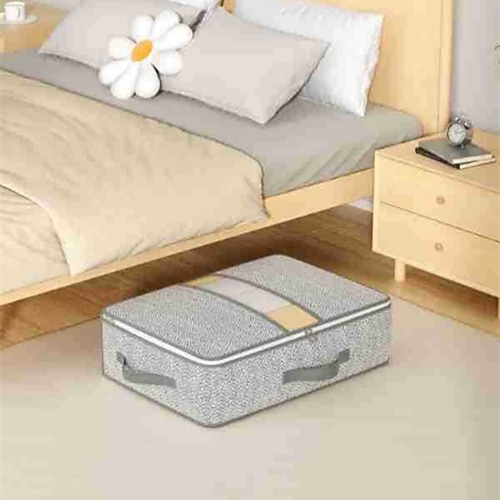 Aufbewahrungsbox aus Stoff mit transparentem Fenster – Aufbewahrungstasche für Steppdecken, Kleidung und sonstiges Image