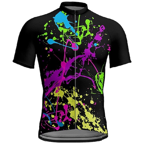 Herren Radtrikot Grafik Graffiti Kurzarm Fahhrad T-Shirt Trikot mit 3 Gesäßtaschen Mountainbike MTB Schnelltrocknend Anatomisches Design Feuchtigkeitsableitend Atmungsaktiv Sport Schwarz Blau Purpur Image