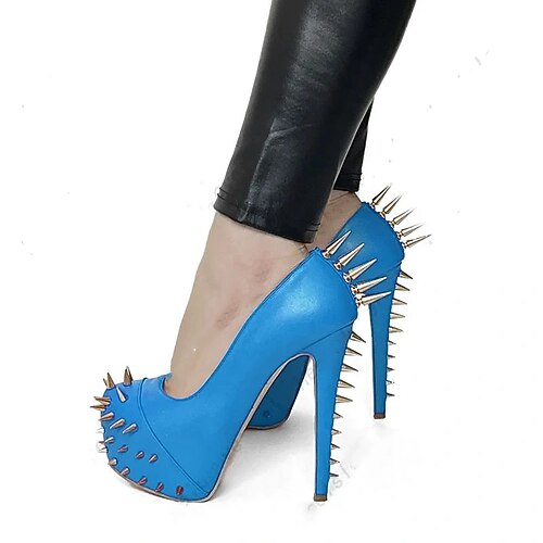 Schwarze High Heels mit Pfennigabsatz für Damen - Punkrock-Pumps mit Nieten auf Plateau für Clubwear und Partys Image