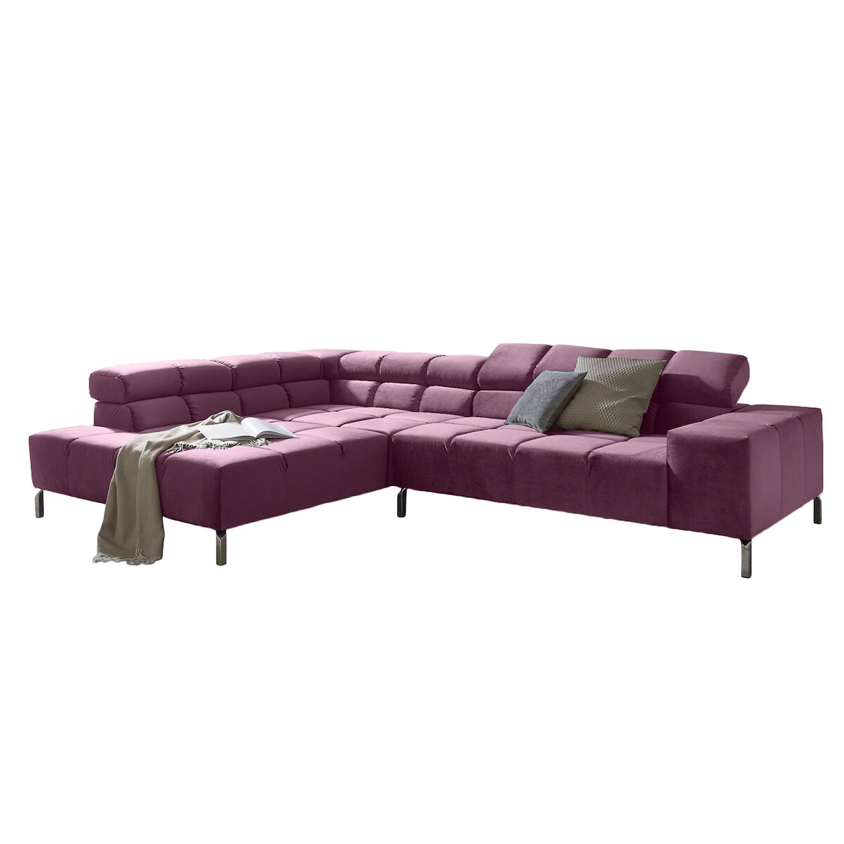 KAWOLA Sofa NELSON Ecksofa Velvet purple Recamiere links Image