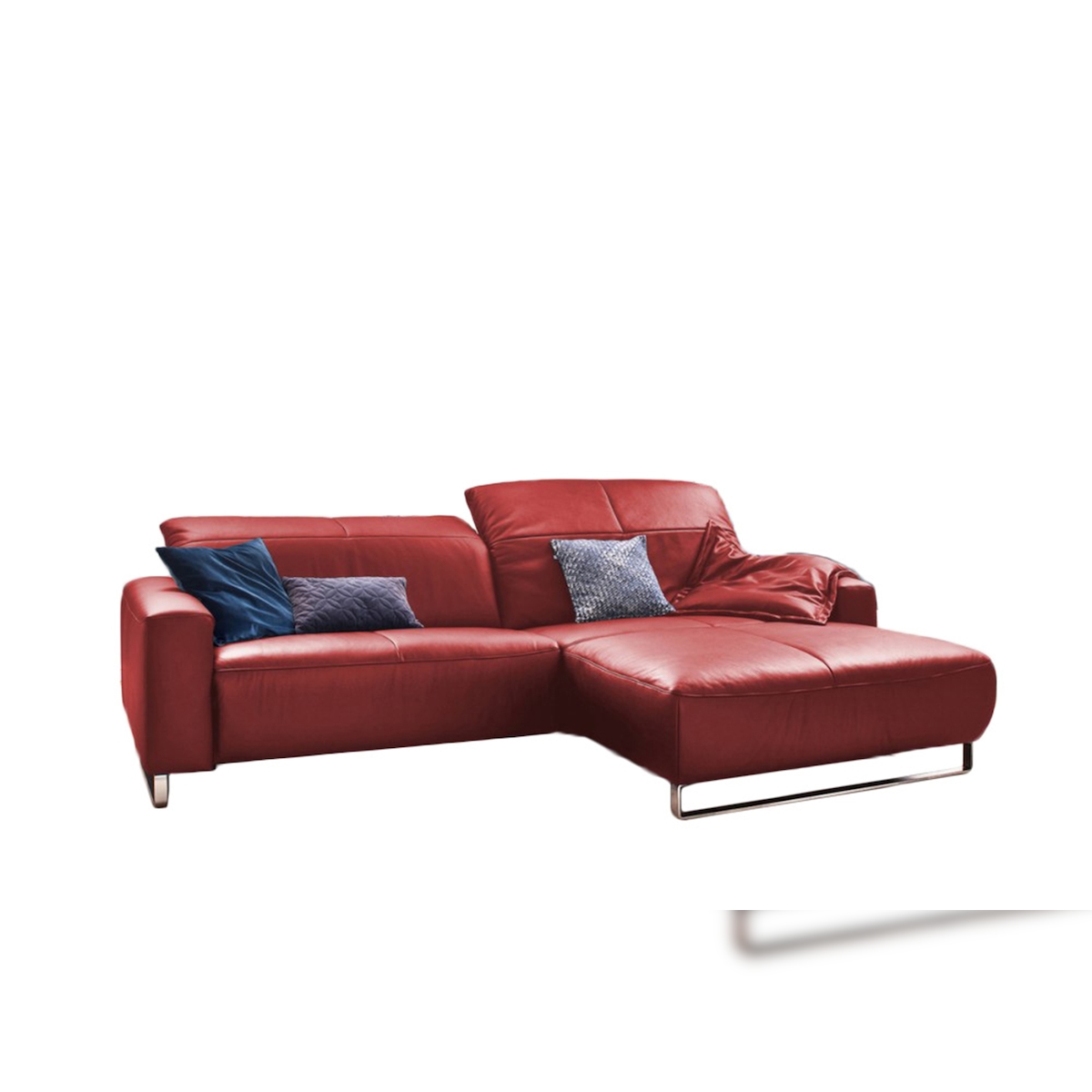 KAWOLA Sofa YORK Leder Life-line rot Rec rechts Fuß Metall Chrom matt mit Sitztiefenverstellung Image