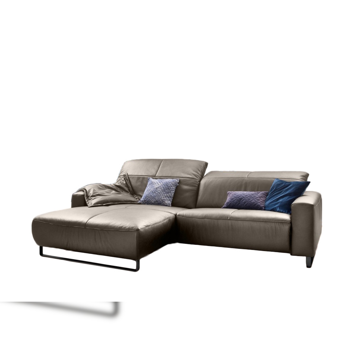 KAWOLA Sofa YORK Leder Life-line bisquit Rec links Fuß Metall schwarz mit Sitztiefenverstellung Image