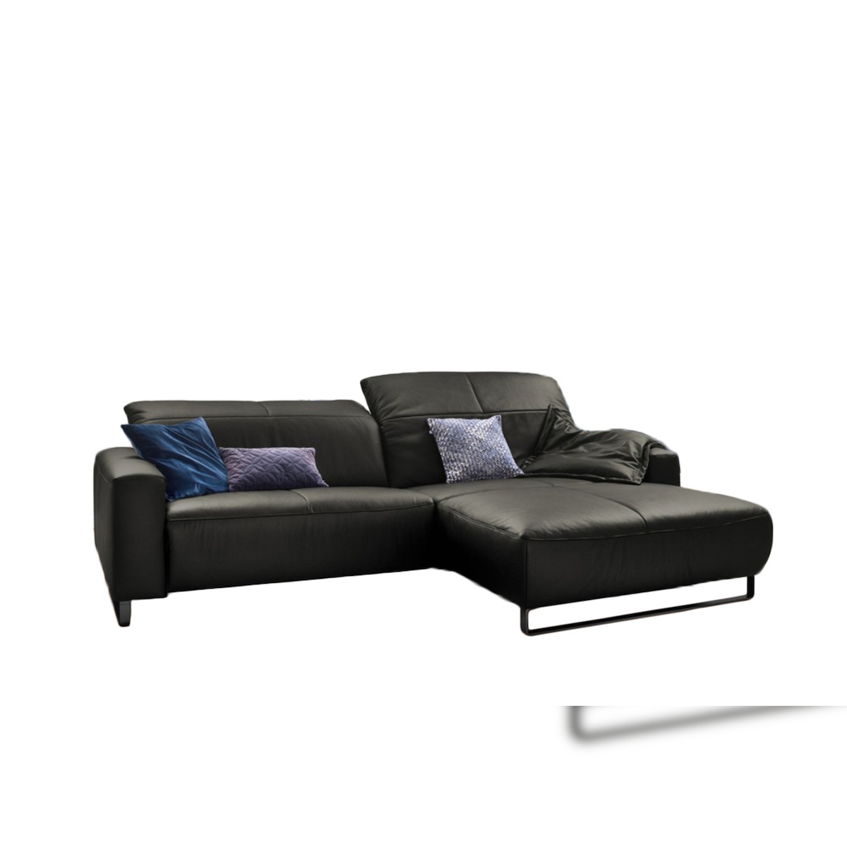 KAWOLA Sofa YORK Leder Life-line fango Recamiere rechts Fuß Metall schwarz Image