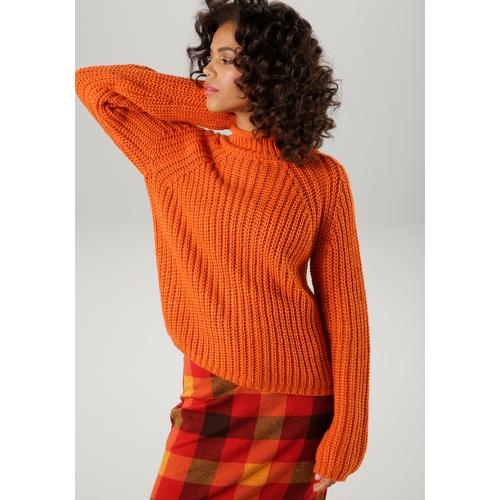 Strickpullover ANISTON CASUAL Gr. 38, orange Damen Pullover Grobstrickpullover mit Rollkante am Stehkragen Bestseller