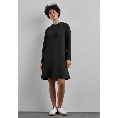 Sweatkleid STREET ONE, Damen, Gr. 38, EURO-Größen, schwarz, Stoff, 68% Polyester, 28% Viskose, 4% Elasthan, unifarben, casual, gerade knieumspielend, ohne Ausschnitt, Langarm Bündchen, Kleider, mit Kapuze Image